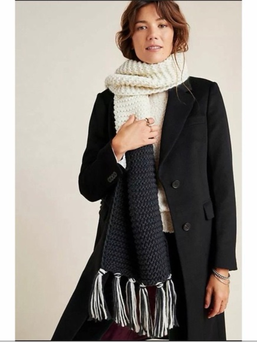 Anthropologie Marcella Black White Colorblocked Large Wrap Scarf